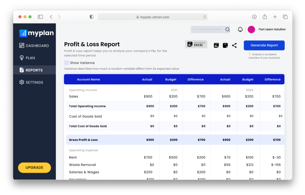 myPlan product screenshot